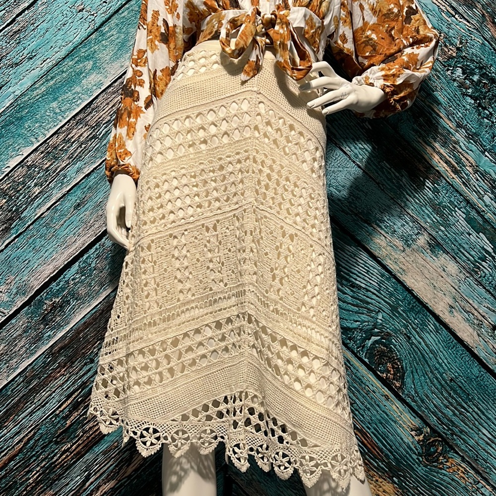 Crocheted Cotton Scalloped Hem Ivory Skirt, XSmall NWT - Picture 2 of 7